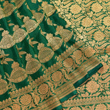 Emerald Green Gold Zari Paisley Butti Pure Silk Banarasi Saree With Heavy Woven Border