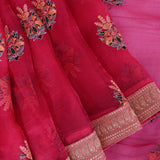 Magenta Pink Designer Saree With Embroidered Floral Booti & Sequin Border