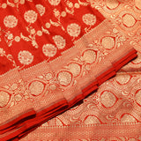 Red Gold Zari All Over Floral Jaal Pure Silk Bridal Banarasi Saree With Heavy Paisley Zari Border