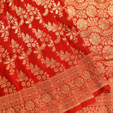 Red Gold Zari Floral Jaal Pure Silk Banarasi Saree With Heavy Woven Border