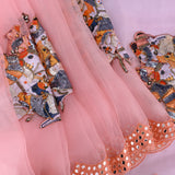 Pink Kanjivaram Saree With Pichwai Cow Motif Appliqué And Mirror Zigzag Border