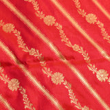 Red Gold Zari Diagonal Stripe Floral Jaal Pure Silk Banarasi Saree With Heavy Zari Border