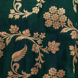 Bottle Green Gold Zari All Over Floral Jaal Pure Silk Banarasi Saree With Heavy Zari Border