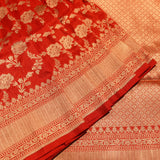 Red And Gold Zari All Over Floral Jaal Pure Silk Banarasi Saree With Heavy Zari Border And Gold Pallu