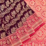 Purple And Pink Gold Zari All Over Floral Jaal Pure Silk Bridal Banarasi Saree With Contrast Zari Border