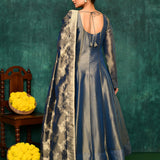 Golden Blue Tissue Silk Embroidered Kurta Set