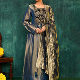 Golden Blue Tissue Silk Embroidered Kurta Set