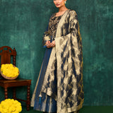 Golden Blue Tissue Silk Embroidered Kurta Set