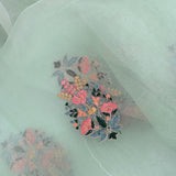 Mint Green Organza Saree With Multicolour Floral Butti & Heavy Gold Zardozi Embroidered Border