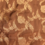 Dark Brown Copper Zari Floral Jaal Pure Silk Banarasi Saree With Contrast Gold Pallu