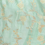 Mint Green Organza Saree With Multicolour Floral Butti & Heavy Gold Zardozi Embroidered Border