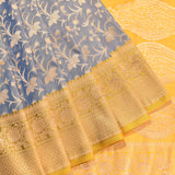 Steel Blue And Mustard Gold Zari Floral Jaal Pure Silk Banarasi Saree With Contrast Pallu
