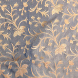 Steel Blue And Mustard Gold Zari Floral Jaal Pure Silk Banarasi Saree With Contrast Pallu