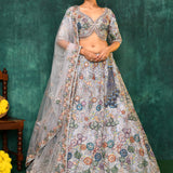 Dove Grey Net Thread Embroidered Lehenga Set