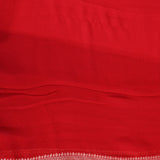 Mustard Yellow & Red Banarasi Saree With Silver Zari Floral Weave