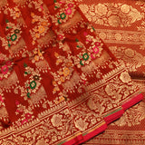 Deep Red Gold Zari Meenakari Floral Butti Pure Silk Bridal Banarasi Saree With Heavy Zari Border