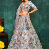 Dove Grey Net Thread Embroidered Lehenga Set