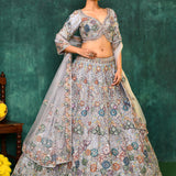 Dove Grey Net Thread Embroidered Lehenga Set
