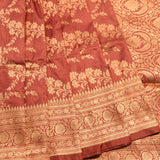 Terracotta Pink Gold Zari All Over Floral Jaal Pure Silk Banarasi Saree With Heavy Zari Border