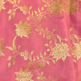 Pink And Gold Zari All Over Floral Jaal Pure Silk Banarasi Saree With Gold Checks Pallu And Heavy Zari Border