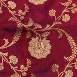 Maroon Gold Zari All Over Floral Jaal Pure Silk Banarasi Saree With Heavy Zari Border And Orange Accent