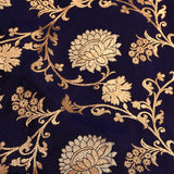 Navy Blue And Gold Zari All Over Floral Jaal Pure Silk Banarasi Saree With Paisley Pallu And Heavy Zari Border