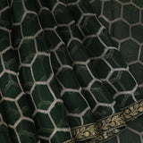 Deep Bottle Green Georgette Designer Saree With Gold Zari Honeycomb Jaal & Embroidered Border