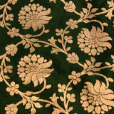 Bottle Green Gold Zari Floral Jaal Pure Silk Banarasi Saree With Heavy Woven Border