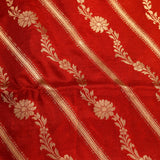 Red Gold Zari Diagonal Stripe Floral Jaal Pure Silk Banarasi Saree With Heavy Zari Border