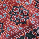 Red Silk Cotton Patola Inspired Printed Saree With Multicolour Geometric Floral & Elephant Border