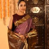 Elegant Mauve With Gold Zari Woven Pallu And Maroon Border Kanjivaram Silk Saree