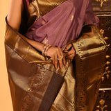 Elegant Mauve With Gold Zari Woven Pallu And Maroon Border Kanjivaram Silk Saree