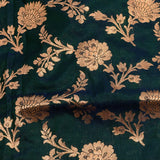 Teal Green And Gold Zari All Over Floral Jaal Pure Silk Banarasi Saree With Gold Checks Pallu And Heavy Zari Border