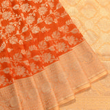 Orange And Beige Gold Zari Floral Jaal Pure Silk Banarasi Saree With Contrast Pallu