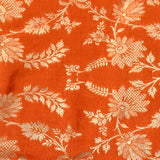 Orange And Beige Gold Zari Floral Jaal Pure Silk Banarasi Saree With Contrast Pallu