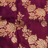 Wine Burgundy Gold Zari All Over Floral Jaal Pure Silk Banarasi Saree With Heavy Zari Border
