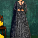 Navy Blue Georgette Embroidered Lehenga Set