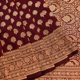 Deep Maroon Gold Zari Floral Butti Pure Silk Banarasi Saree With Heavy Woven Border