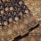 Black Dual Tone Zari All Over Floral Jaal Pure Silk Bridal Banarasi Saree With Heavy Zari Border