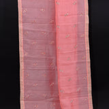 Coral Peach Organza Saree With Multicolour Thread Floral Butti & Gold Zardozi Sequin Border