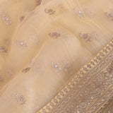 Cream Beige Organza Saree With Self Tone Gold Thread Floral Butti & Heavy Zardozi Sequin Border