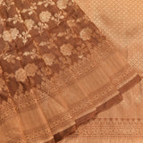 Dark Brown Copper Zari Floral Jaal Pure Silk Banarasi Saree With Contrast Gold Pallu