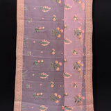 Pink Kanjivaram Saree With All-Over Floral Thread Embroidery And Gold Mirror Border