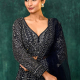 Navy Blue Georgette Embroidered Lehenga Set