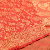 Coral Red Gold Zari Floral Jaal Pure Silk Banarasi Saree With Heavy Woven Border