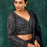 Navy Blue Georgette Embroidered Lehenga Set