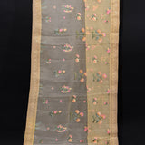 Gold Kanjivaram Saree With Lotus Floral Embroidery And Mirror Work Border