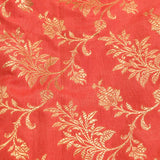 Coral Red Gold Zari Floral Jaal Pure Silk Banarasi Saree With Heavy Woven Border