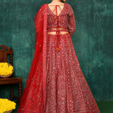 Rose Red Georgette Embroidered Lehenga Set