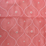 Coral Peach Organza Saree With Multicolour Thread Floral Butti & Gold Zardozi Sequin Border